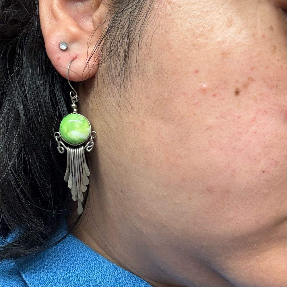 Elegant Green Silver Dangle Earrings